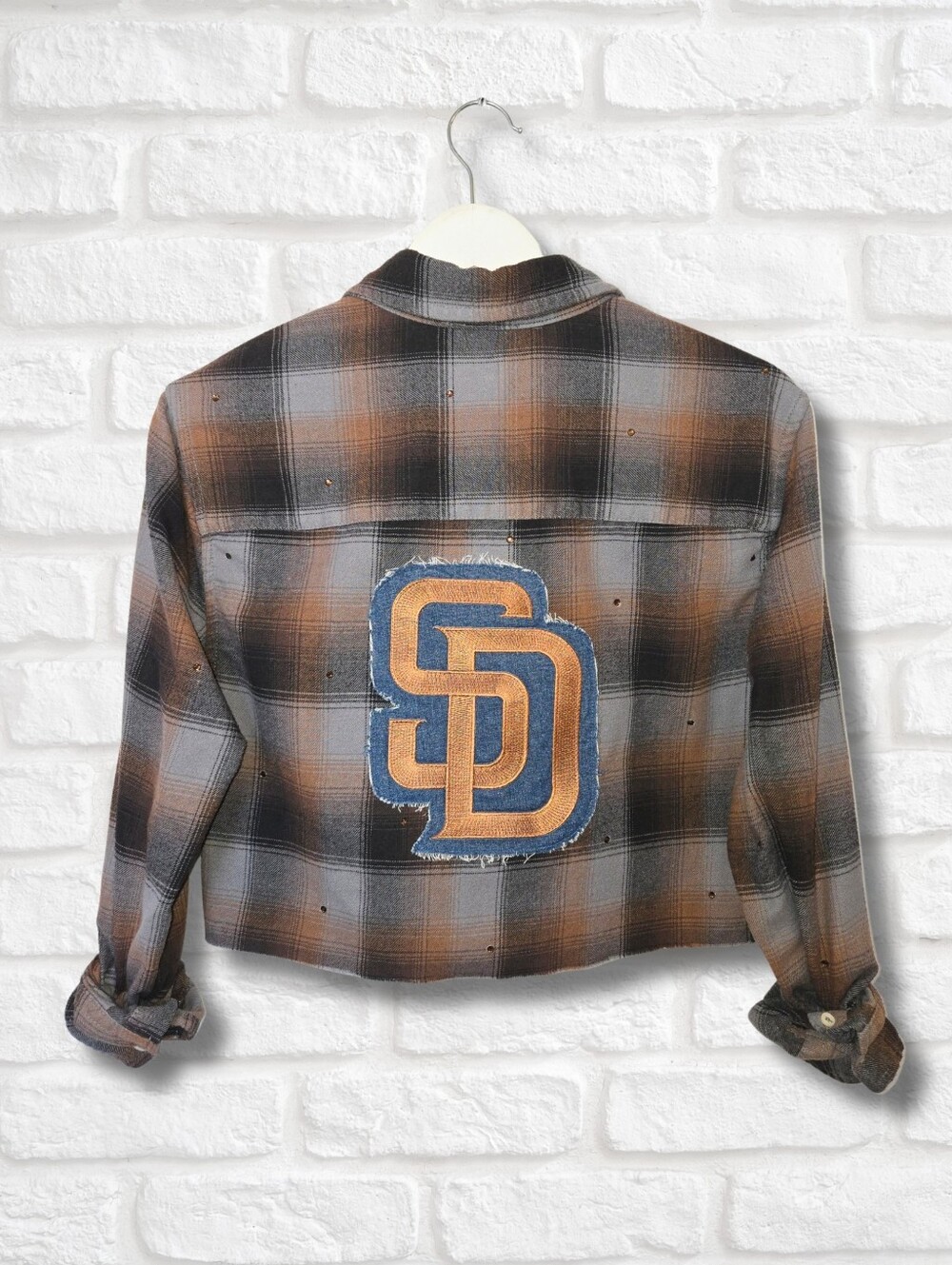 San Diego Padres Crop Flannel W/Rhinestones